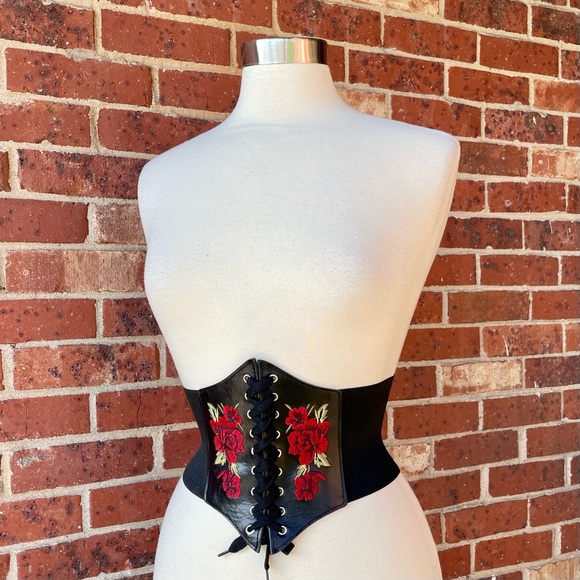 Unbranded Stretchy Embroidered Waist Trainer Corset Red Roses Embroidery Small - Picture 2 of 7